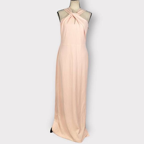 Bebe Pink Halter Sleeveless Maxi Gown Dress Women's Sz 8 Blush Scuba Crepe NWT - Picture 3 of 10